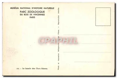 Basen z białymi niedźwiedziami — Muzeum Narodowe Nauki Przyrodniczej, ZOO w Lasie Vincennes, Paryż — seria 206 — Rewers