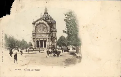 Paris - Saint-Augustin — église Saint-Augustin avec place animée, éditeur Héliotypie LE DÉLEY, Paris