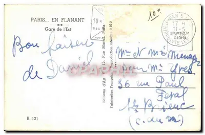 Paryż — Gare de l'Est — Wydawnictwo Art Flanant, nr B.121 — Rewers