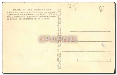 Place de la Concorde — Obélisque de Louxor — Hôtel Crillon i Ministerstwo Marynarki — wydawca André Leconte « Guy » — Rewers