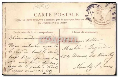 Grande Palácio — vista noturna — Raphael Tuck & Fils, Paris, série 617 — Verso