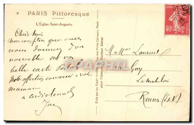 París — La Iglesia de San Agustín — Editado por los Establecimientos Yvon, París — Reverso