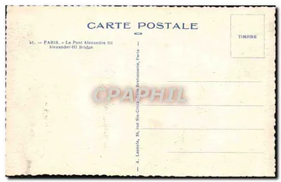 Paris — O Ponte Alexandre III — editor A. Leconie, 38 rue Ste-Croix-de-Bretonnerie, Paris — Verso