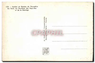 Internationale Ausstellung Paris 1937 — Gärten und Bassins des Trocadéro — Pavillons der Niederlande und Norwegens — Rückseite