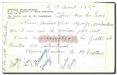 Stara pocztówka Lourdes Katedra i podziemna świątynia św. Piusa X — Rewers