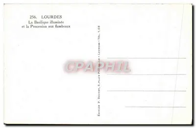 Lourdes — De Basiliek verlicht en de Processie met fakkels — Uitgave P. Doucet, Lourdes — Achterkant