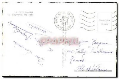 Nice — widok panoramyczny i ulica z palmami — Souvenir de Nice, wydawnictwo Gilletta — Rewers