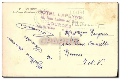 La Grotte Miraculeuse — Lourdes — Éditeur P. DOUCET, n°45 — Verso