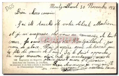 Bagnères-de-Bigorre — Rond-Point des Thermes, La Jouvence, escaleras y Belvédère — editor C.A.P. n° D65 — Reverso