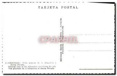 Granada — Ogólny widok Alhambry i Sierra Nevada — Wydawnictwo García Garaballa — Rewers