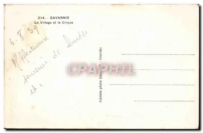 Gavarnie — O Village e o Circo — Edição fotográfica Quamouil - Lourdes, n°214 — Verso