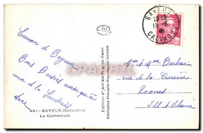 Bayeux — Katedra — Wydawnictwo Art Bell France-Caen — Rewers