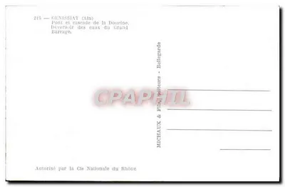 Genissiat (Ain) — Ponte e cascata da Douelne — Desaguadero das águas do Grande Barragem — Michaux & Fils, editores — Verso