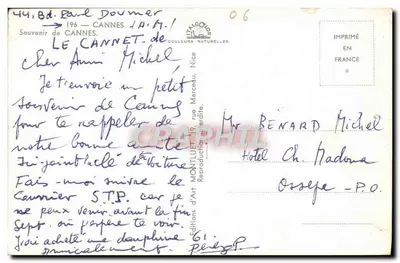 Cannes — widok panoramiczny, sosnowy klon i port — Wydawnictwo Art Montulet, Nice — Rewers