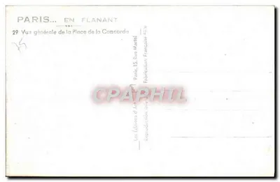 Place de la Concorde — ogólny widok — Éditions d'Art Paris, 15, Rue Martel — Rewers