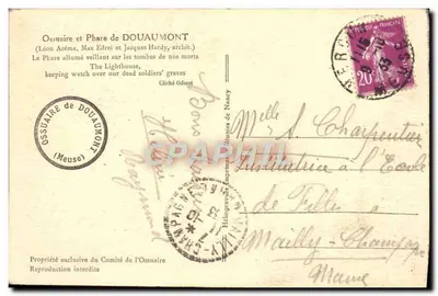 Ossuaire et Phare de Douaumont — éditeur Léon Azéma, Max Edrei et Jacques Hardy — Verso