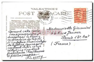 West Towers, Westminster Abbey, Londyn — Valentine's Post Card, wydawca Valentine & Sons Ltd., nr 209359 — Rewers