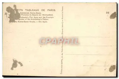 Katedra Notre-Dame — Fontanna na placu arcybiskupa — wyd. Éditions d'art MOVA, nr 39 — Rewers