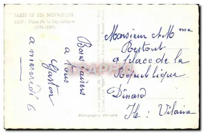 Place de la République — Paris — Publisher Paris and its Wonders, n° 4.037 — Back