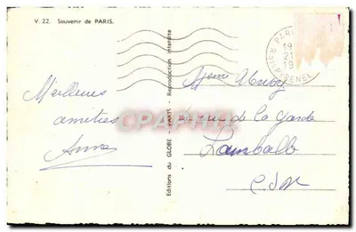 Paris — Locais emblemáticos — Éditions du GLOBE, n° V.22 — Verso