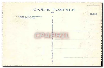 Paryż — Porte Saint-Martin — wydawca A. Leconte, 38 rue Ste-Croix-d'Arne, Paryż — Rewers