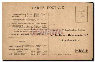 Hôtel de Sourdéac, 8 rue Garancière — Hotel zbudowany w 1646 roku, własność Małych Synów Plon, gospodarzając Bibliotekę Plon i Tygodnik — wydawca nieznany, numer seryjny nie widoczny — Rewers