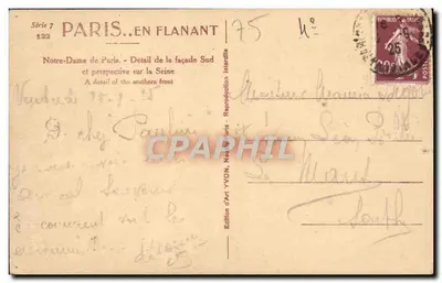 Notre-Dame de Paris — Détail de la façade Sud et perspective sur la Seine — Édition d'Art YVON, Paris — Rewers