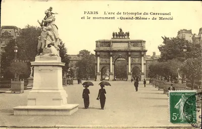 Paris — O arco do triunfo do Carrousel e o monumento « Quand-Même » de Mercié — editor desconhecido
