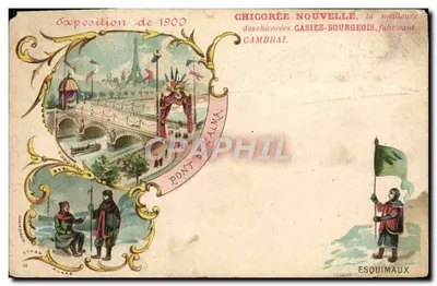 Stara pocztówka Paryż Ekspozycja 1900 Chicoree Nowa Najlepsza Most Alma Eskimowcy