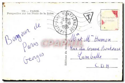 Paris — Perspectiva sobre os Pontes da Sena — Editions du Globe — Verso