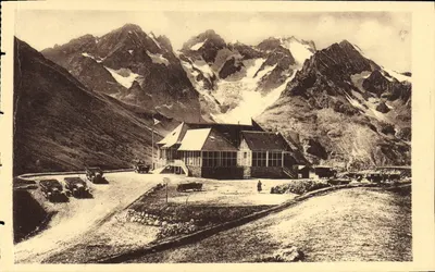 Bilhete postal antigo Dauphine Lautaret O chalé PLM e a Meije