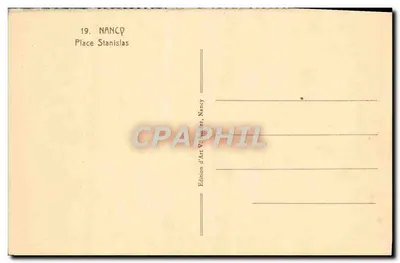 Nancy — Plac Stanisława — panoramowy widok z figurami i fontanną — wydawca V. Roder — Rewers