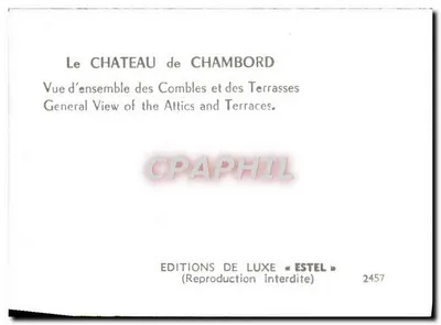 Zamek w Chambord — Ogólny widok dachów i tarasów — Wydawnictwo Luksusowe « Estel », nr 2457 — Rewers