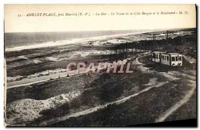 Anglet-Plage, perto de Biarritz (B.-P.) — O Mar — O Trem da Côte Basque e o Boulevard — M. D.
