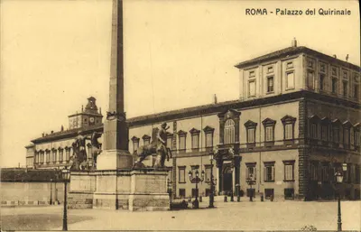 Rzym — Pałac Quirinale — widok z obeliskiem i statuami — wydawca nieznany