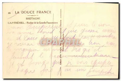 Cap Fréhel — Rocher della Grande Fauconnière — Edizione d'Arte YVON — Verso