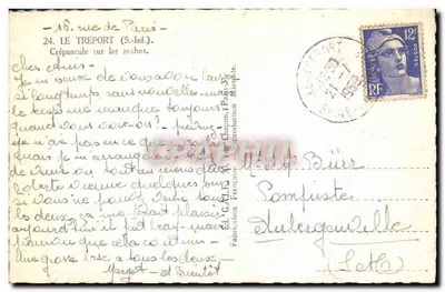 Crepuskuł na skałach — Le Tréport (S.-Inf.) — Wyd. G.ALF. 30, rue Chapon, Paryż — Rewers