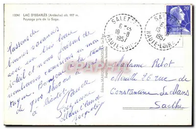 Bilhete postal antigo Lac D'Issarles Paisagem capturada da Sage — Verso