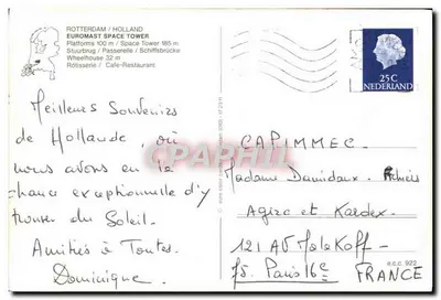 Torre Euromast — Roterdã, Holanda — editor e.c.c. 922 — Verso