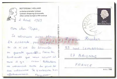 Rotterdam - Lijnbaan — avenida de shopping — editor euro color cards, n° e.c.c. 7306 — Verso