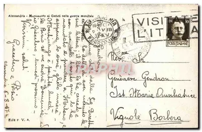 Alessandria - Monumento ai Caduti nella guerra mondiale — Édiz. F. V. A. — Verso