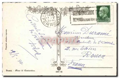 Stara pocztówka Roma Arco Costantino — Rewers