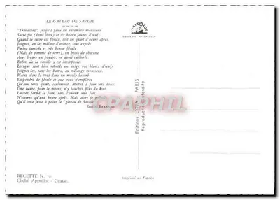 O Bolo de Savoie — Receita N°70 — Éditions LYNNA PARIS — Verso