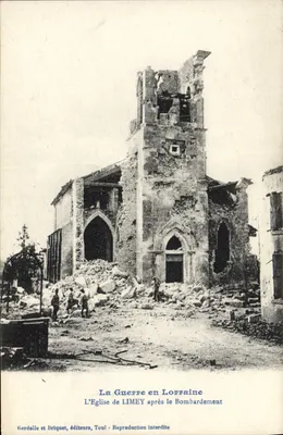 A igreja de Limey após o bombardeio — A Guerra na Lorena — Gerdolle e Briquet, Toul