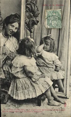 Bébé e o Diabo — cena humorística com mãe e filho diante de um espelho — editor não identificado, n° de série 2