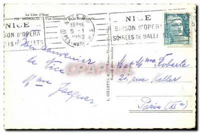 Vue Générale de la Principauté — Nice — L. Gilletta & Cie, n°703 — Verso