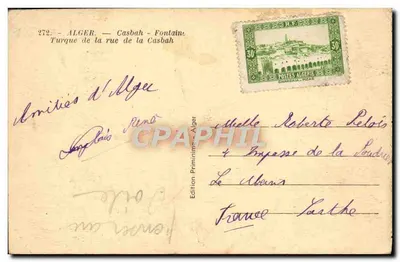 Tarjeta postal antigua Alger Casbah Fontain Turque de La Rue De La Casbah — Reverso
