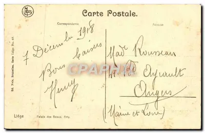 Palácio das Artes — Liège — Ed. Nels, Bruxelas, Série Liège No. 87 — Verso