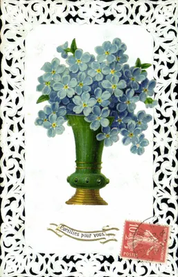Flores azuis em um vaso verde — Colheita para você — Editor desconhecido, número de série não visível