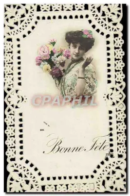 Mulher com buquê de flores — Boa Festa — editor Paris, n° 688